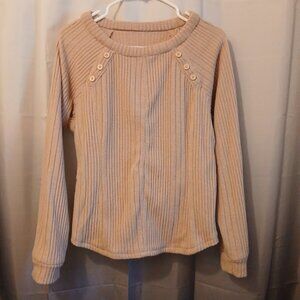 New Fuzzy knit Sweater Top womens M Camel Brown Raglan sleeve Scoop neck Cuddly!